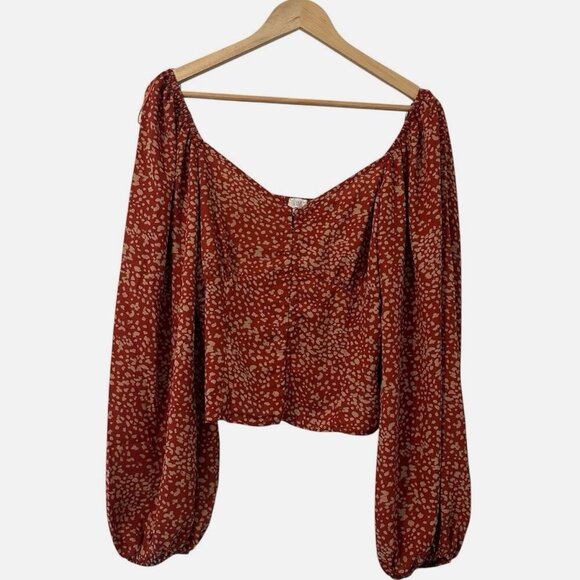 Seinna Sky Tops - Women's XL Smock Balloon Sleeve Peasant Renaissance Cropped Festival Boho Blouse